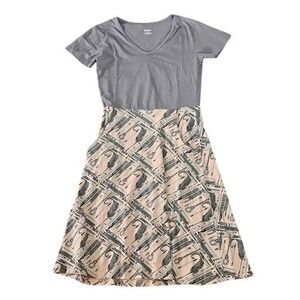 Svaha Women Small Grey Peach Quill Pen Organic Cotton Fit Flare Pocket Dress